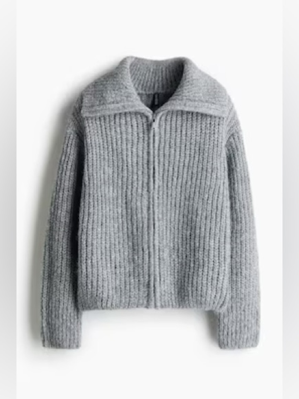 H&M Light Grey Melange RIB-KNIT CARDIGAN WITH ZIPPER
